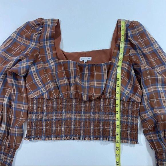 Gianni Bini Faye Plaid Smocked Square Neck Blouse - Picture 6 of 7